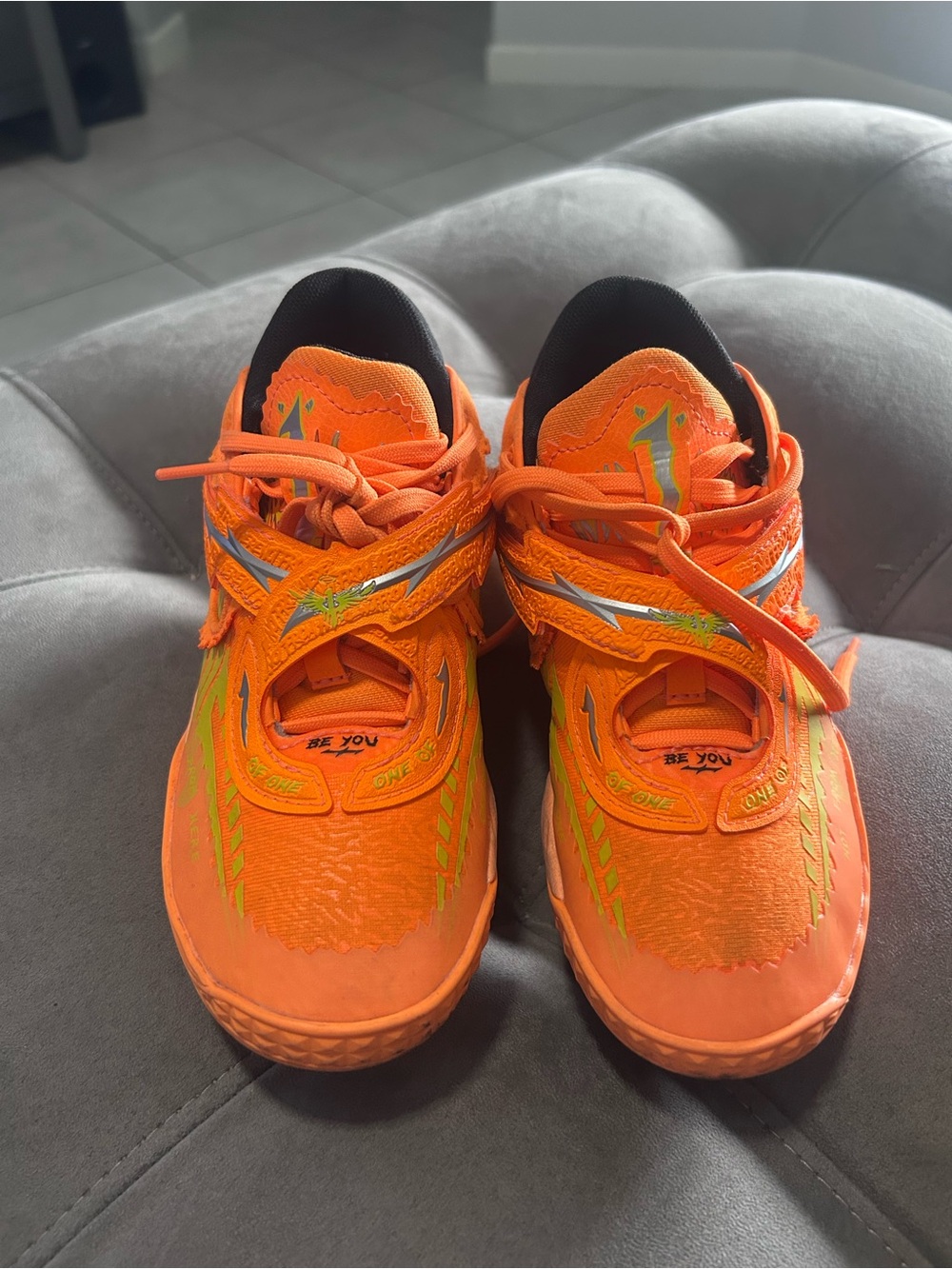 Puma Kids Neon Orange Sneakers with Lime Accents